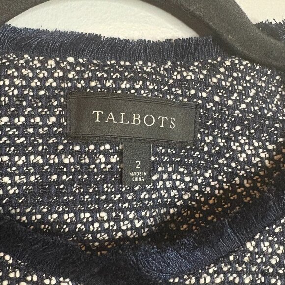 Talbots navy blue tweed fringe blazer jacket - Picture 3 of 5